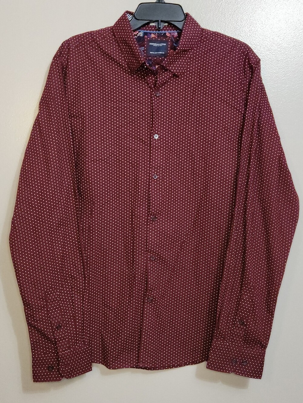 Denim & Flower Burgundy Dot-Print Men's Button-Up Shirt Size XL
